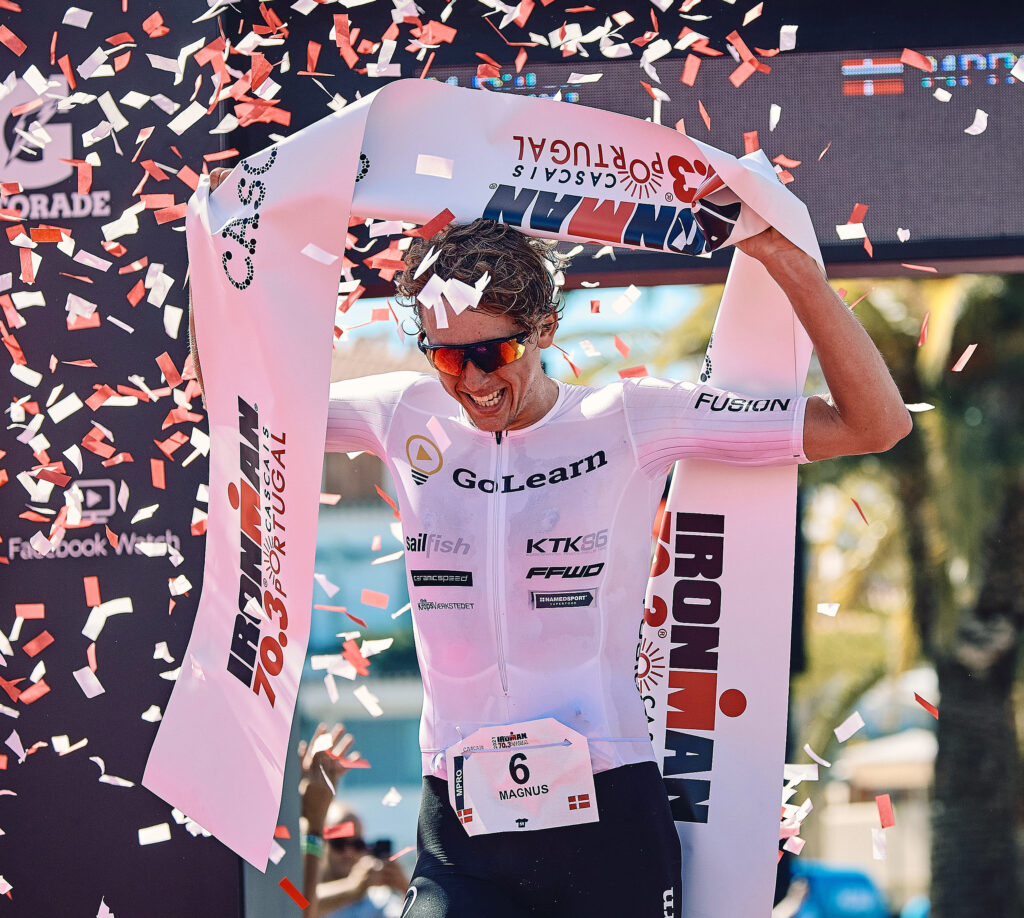 Danish cycling athlete Magnus winning the race