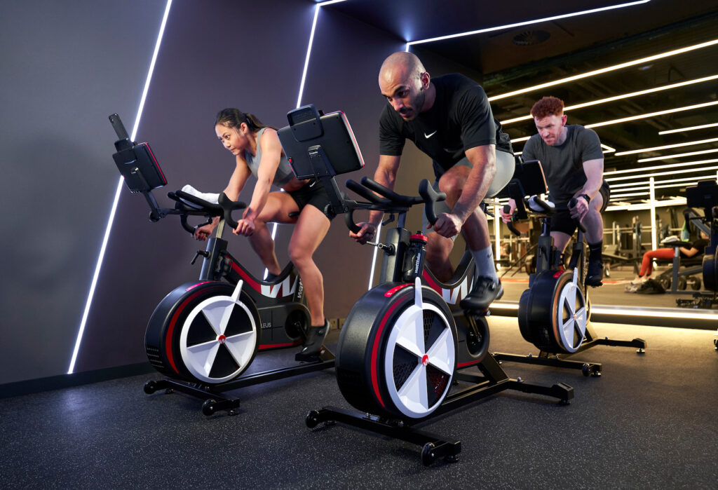 Wattbike with consoles in a training gym